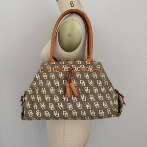 Vintage Dooney & Bourke Signature Logo Satchel Taupe/Brown Tassel Tote Tulip Bag
